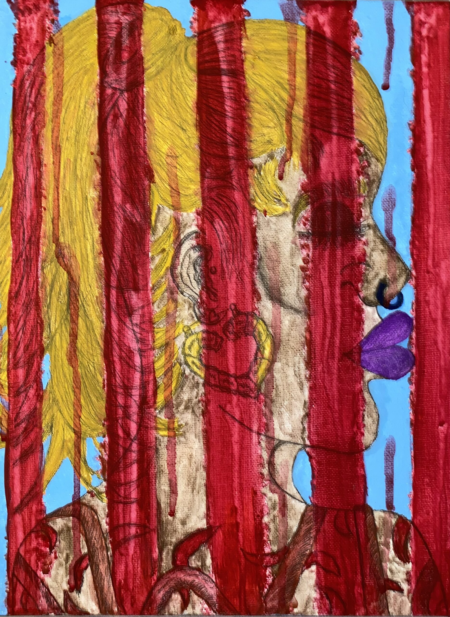 "Shackled in Sickles" 10.5.21 Gouache, Acrylic*, & Art Pen on 9x12 Canvas