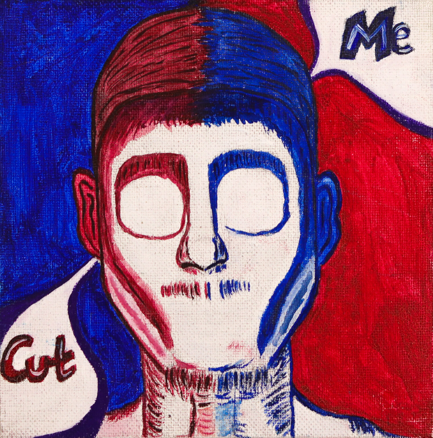 "Cut Me" 5.4.2020 Gouache & Sharpie on 6x6 Canvas