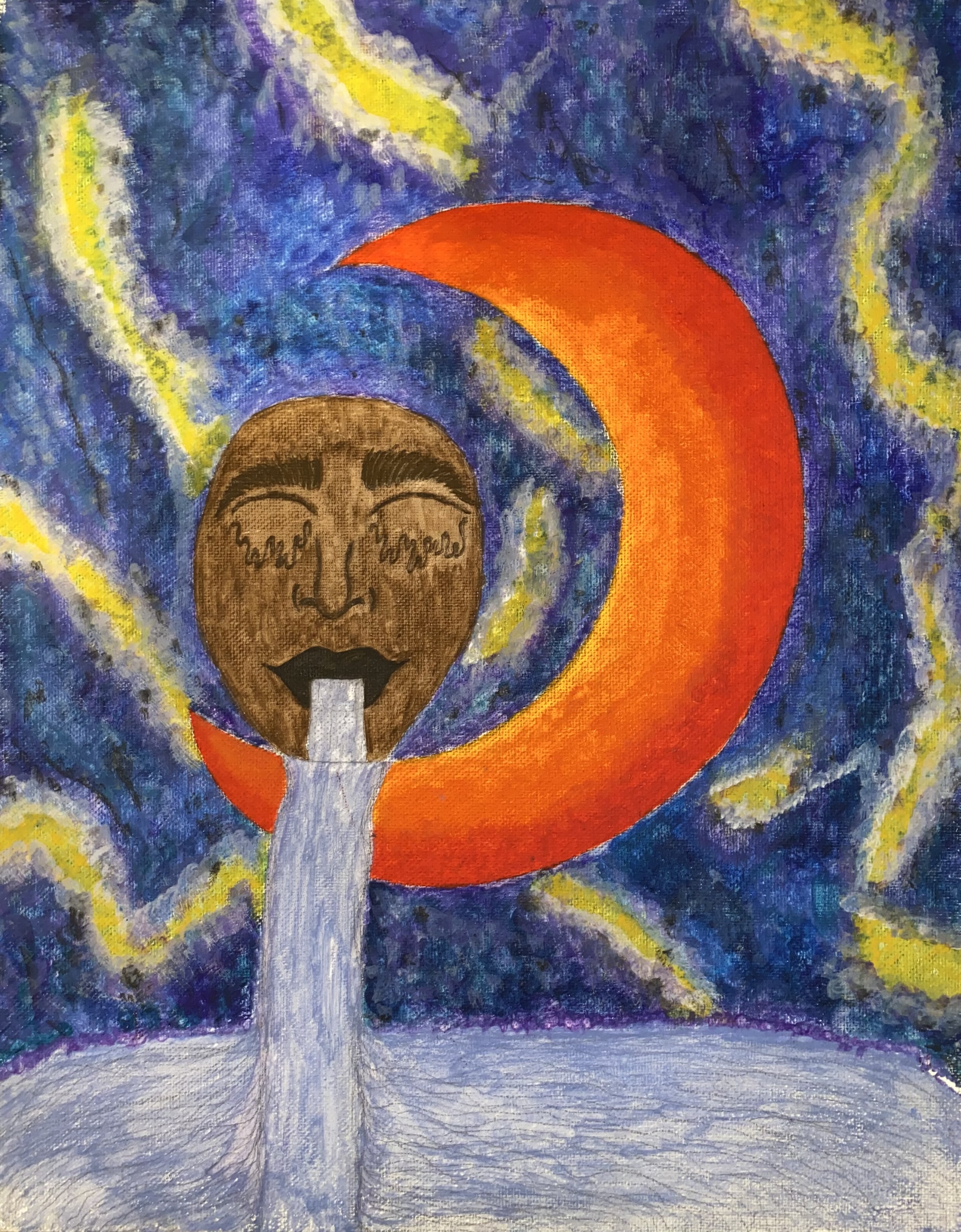 “Watering The Moon” 9.18.2020 Gouache & Acrylic on 11x14 Canvas, Pt.1 of Duo